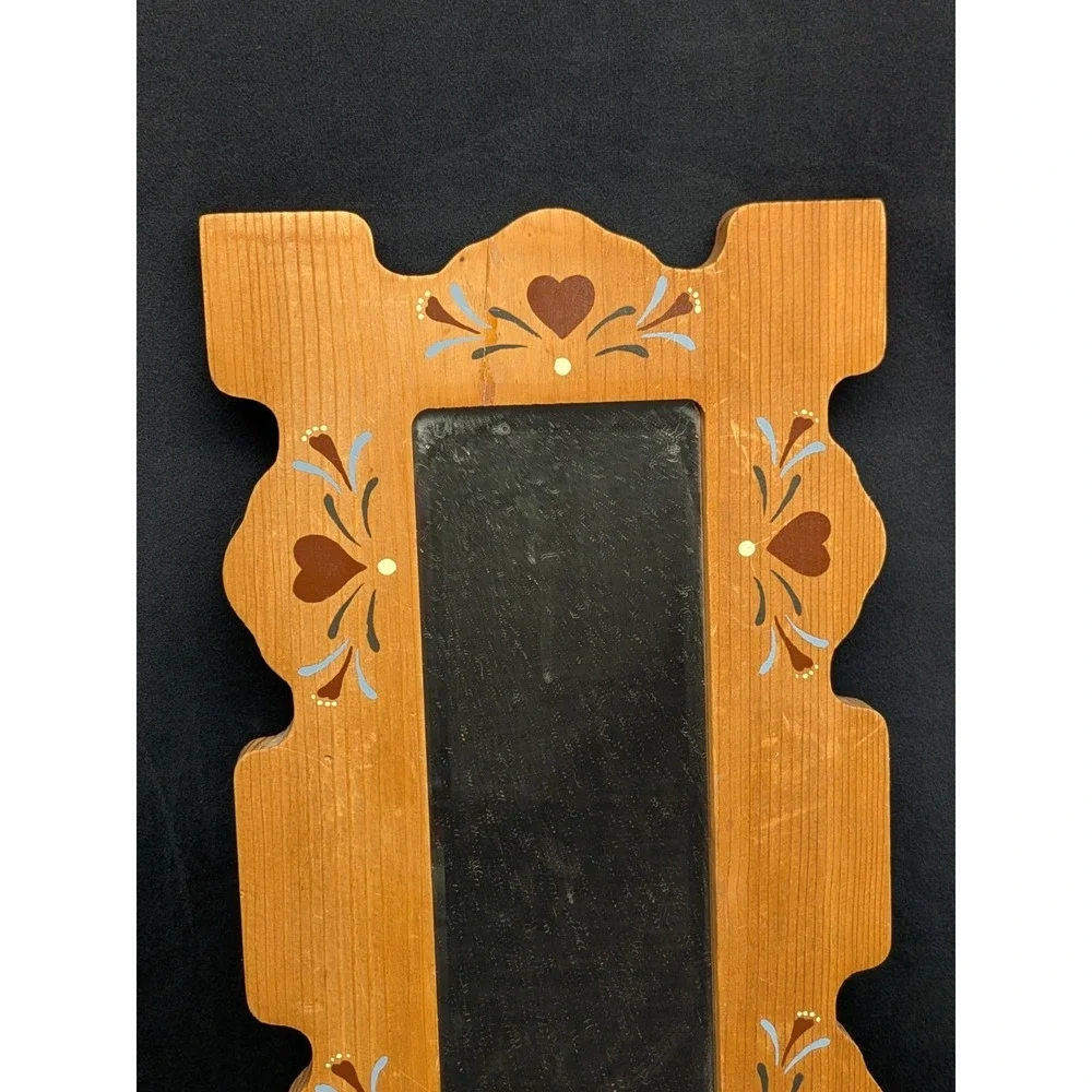Rustic Wood Painted Heart Mirror Scalloped Cottage Core Granny Grandma Folk Art